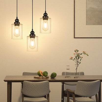 Licperron 3 Pack Hanging Pendant Lighting Fixtures, Adjustable Black Hanging Ceiling Lamp with Clear Glass Shade, Modern Pendant Light for Kitchen Island, Dining Room, Bedroom, Hallway