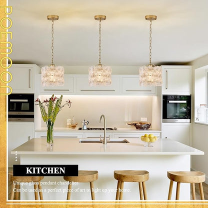 2-Pack Gold Glass Pendant Light Modern 1-Light Flower Small Ceiling Pendant Lighting for Kitchen Island Sink Dining Room Bedroom Entryway Hallway, E26