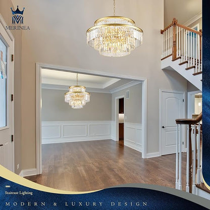 20 Lights Modern Gold Crystal Chandeliers Large 31" 4-Tier K9 Crystal Light Fixture Luxury Round Ceiling Pendant Chandelier for Foyer Staircase Living Room Dining Room
