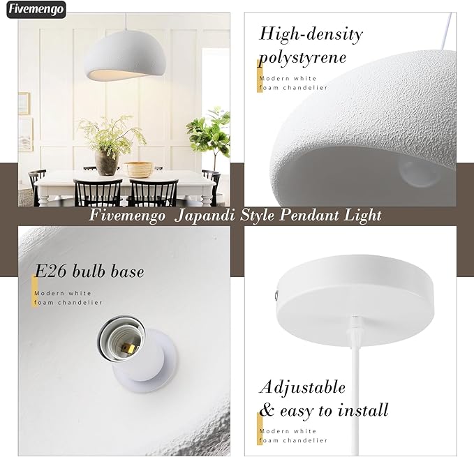 19.7in Wabi Sabi Pendant Light, Kitchen Island Lighting Fixture Ceiling Mount Japanese Lamp Japandi Chandelier for Dining Living Room Hallway Bedroom Restaurant Hanging Lamp, White 1 Pack
