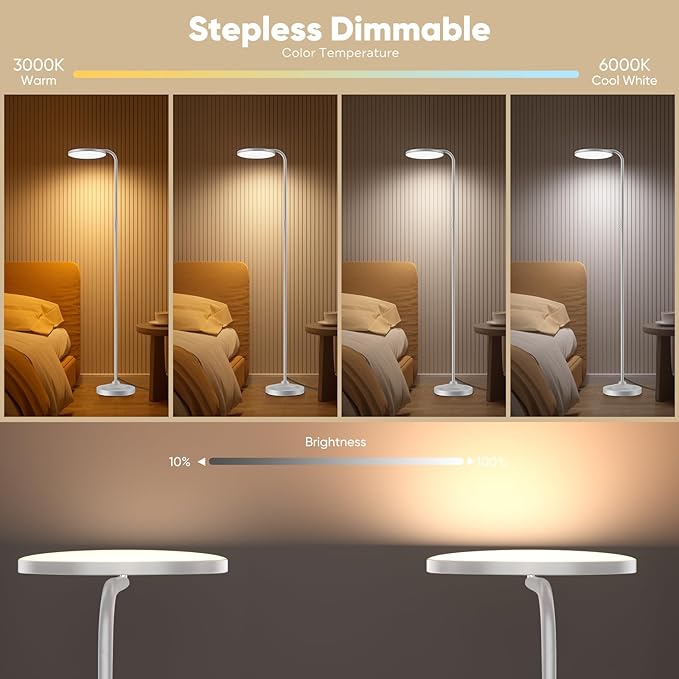 SIBRILLE 36W LED Floor Lamp, Super Bright Standing Lamp, Modern Stepless Dimmable Torchiere Tall Lamp with Remote Control, 350°Rotating Head Reading Floor Lamp for Living Room, Bedroom, Office