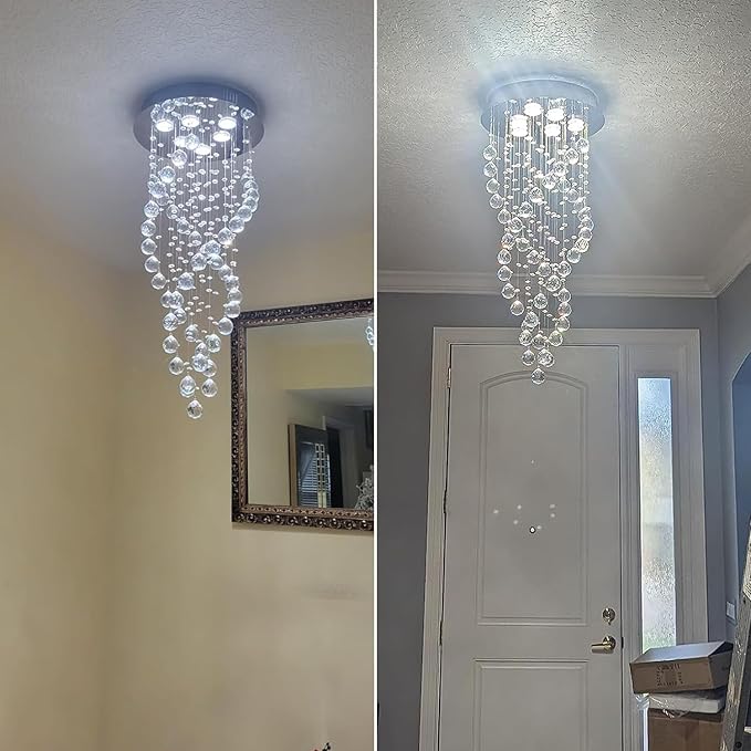 Modern Luxury 6-Lights Spiral Raindrop Crystal Chandeliers for Dining Room, K9 Crystal Ball Flush Mount Ceiling Light Fixture for Living Room, Bedroom, Bathroom, Hallway, Staircase of CRYSTOP