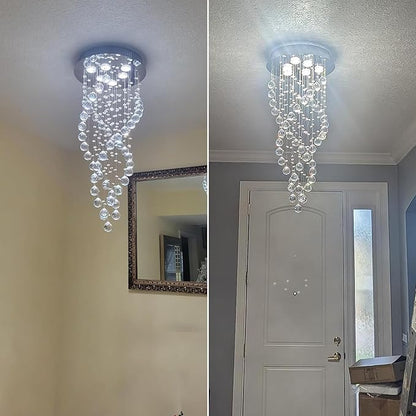 Modern Luxury 6-Lights Spiral Raindrop Crystal Chandeliers for Dining Room, K9 Crystal Ball Flush Mount Ceiling Light Fixture for Living Room, Bedroom, Bathroom, Hallway, Staircase of CRYSTOP