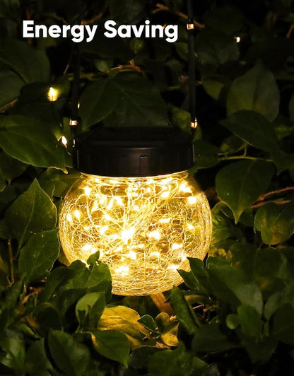 PARTPHONER Solar Lights Outdoor Waterproof 24-Pack, Solar Powered Hanging Lantern Cracked Glass Hanging Globes for Yard Decor Christmas Decoration, Shepherd Hook, Garden Tree Table Ornaments, Warm