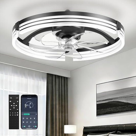 AIKVSXER Ceiling Fans with Lights and Remote, 20 Inch Low Profile Fandelier with APP Control, Ultra Quiet, 3CCT and 6 Wind Speeds for Bedroom, Living Room Modern Flush Mount Fan Light
