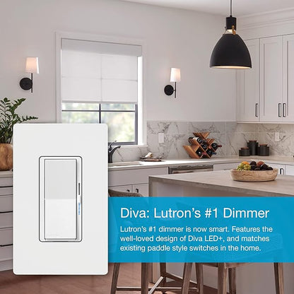 Lutron Diva Smart Dimmer Switch with Wallplate and Pico Smart Remote for Caseta Smart Lighting, Works w/ Alexa, Apple Homekit, Google Home (Hub Required), No Neutral Required, White