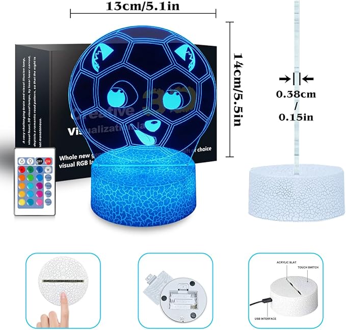 Soccer Night Light Gifts for Boy, 3D Soccer Bedside Lamp,16 Color Change Decor Lamp with Remote & Smart Touch, Gifts for Christmas Birthday Boys Men Girls