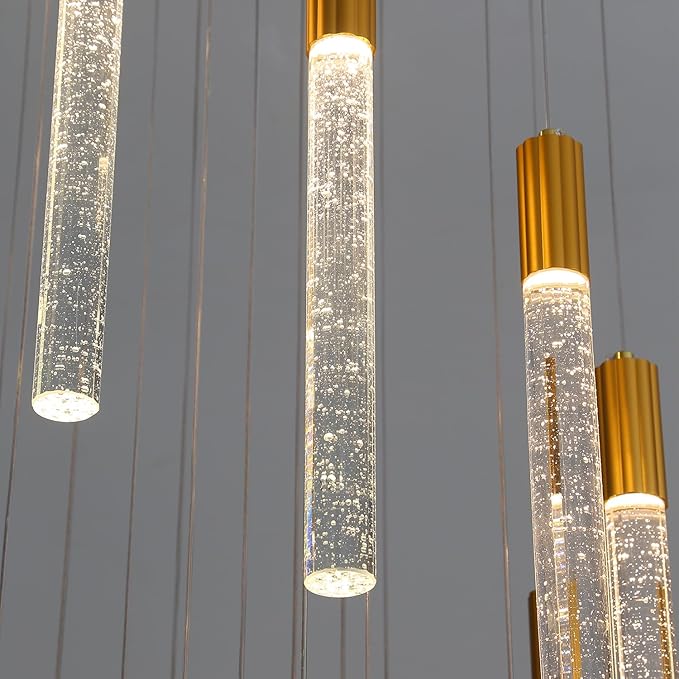 Luxury 12 Light Modern Crystal Pendant Light - 118" High Ceiling Gold LED Dimmable Pendant Light for Bedside Island Kitchen Living Room
