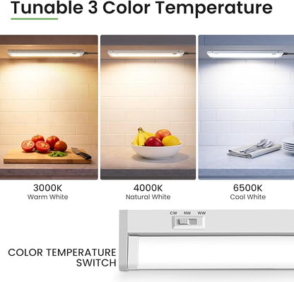 ALUSSO Under Cabinet Lighting, 24 Inch Linkable LED Under Cabinet Lights with Plug, 150° Swivel Light Bar, 3 Color Temperatures (3000/4000/6500), 16 W 1280 Lumen, for Kitchen Counter, Closet - 2 Pack