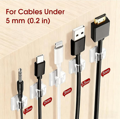 60PCS Adhesive Cable Clips, Heavy-Duty Cord Clips for Cable Management, Outdoor Christmas Light Clips Hooks, Traceless Clear Wire Holders Cord Organizer for Wall, Desk, LED, Car(Small)