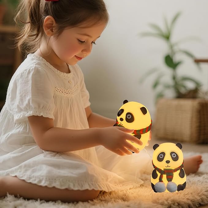 Cute Panda Night Light, LED Soft Clay Novelty Animal Night Light with 7 Color Modes, Soft Silicone Dimming for Decoration (Panda)