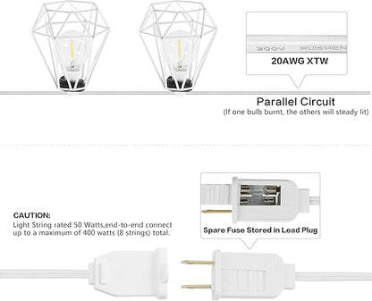 JONATHAN Y 10' White LED String Lights, 10-Light Indoor/Outdoor Set for Patio Deck, Modern Iron Diamond Cage Shade, Weather-Resistant, Connectable, UL Listed (JYL8705B)