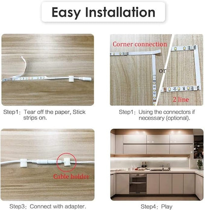 WOBANE Under Cabinet Lighting Kit, 6PCS 20inch LED Strip Bars with 24W Adapter,RF Remote,Hidden Super Bright Daylight for Kitchen Cabinet,Under Desk,Counter Lighting,4000K Natural White,1500LM