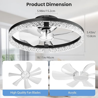 StarryEver LED Ceiling Fans with Lights and Remote, 18 inch Modern Smart Ceiling Fan, 6 Speeds and 3000K-6500K Stepless Dimmable Quiet Fan Lights Ceiling for Bedroom, Living Room, Dining Room, Black