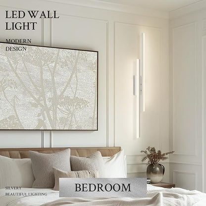 LED Wall Sconce Silver Modern Remote Wall Light Fixtures for Living Room, Dimmable LED Vanity Light Indoor Remote Wall Sconce for Bedside Bedroom Bathroom Dining Room, 39.4inch 1 Pack