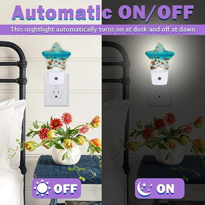 Energy Efficient Nightlights Plug in Wall, Shells Starfish Night Light for Kids Bedroom Decorative, Ocean Coral Dusk-to-Dawn Sensor Sleep Friendly Lamp for Nursery Bathroom Basement