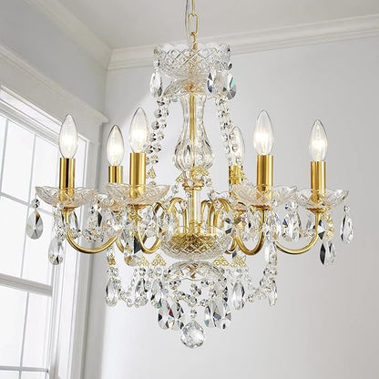 AGV LIGHTING Crystal Chandeliers Light Fixture, Mid-Century Style, Perfect for Living Space, 6-Light Sockets, D21 x H20, Adjustable Chains 59", Shinny Gold Frame