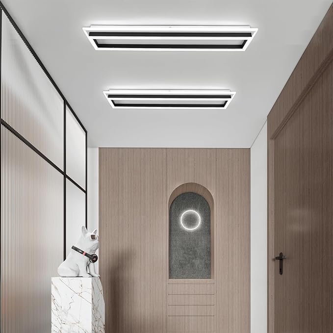 Dimmable Led Ceiling Light with Remote Control 31.5in Modern Linear Flush Mount Ceiling Lighting Fixture Acrylic Long Ceiling Lamp for Living Room Kitchen Dining Room Hallway (Black, 2 Packs)