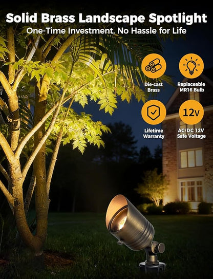 COLOER Brass Outdoor Spotlights,12V Low Voltage Landscape Lighting Without Bulb,Waterproof Landscape Spot Lights for Yard,Garden,Lawn,Tree,Small Size (4)