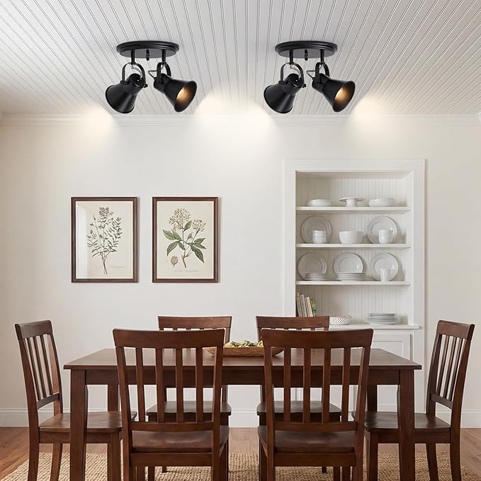 Black Kitchen Lighting Fixtures Ceiling, 2-Light Adjustable Track Light, Flush Mount Directional Ceiling Light for Hallway, Dining Room, Bathroom