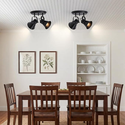 Black Kitchen Lighting Fixtures Ceiling, 2-Light Adjustable Track Light, Flush Mount Directional Ceiling Light for Hallway, Dining Room, Bathroom