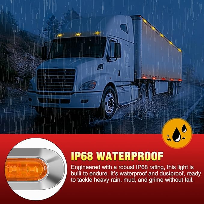 Nilight 20PCS Amber Red Oval Side Marker Lights 4 LED 3.7 Inch Clearance Lamp IP68 Waterproof DC 12-24V with Chrome Bezel Universal for Car Auto Truck Bus Trailer Boat Deck
