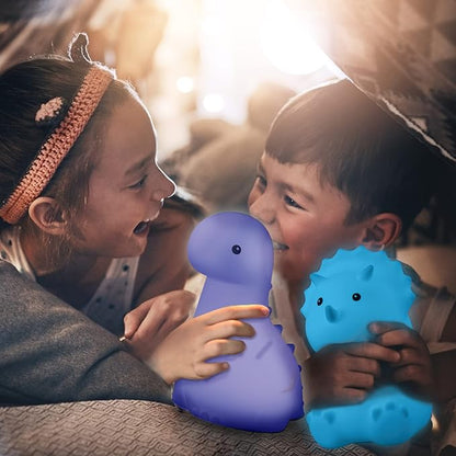 GLOBE Electric 13360 6" Triceratops and 9" Brontosaurus Giggling Dinosaur Duo Multicolor Changing Integrated LED Rechargeable Silicone Night Light, White, Table Lamps for Living Room, Bedroom, Den