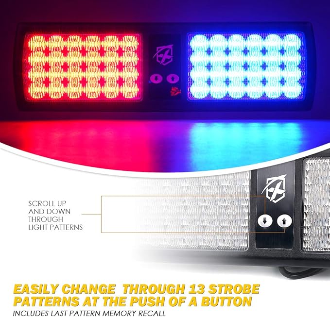 Xprite Red Blue 48LED Visor Strobe Flashing Lights Interior Windshield Sunshield Emergency Warning Lights for Police Volunteer Firefighter Vehicles Trucks