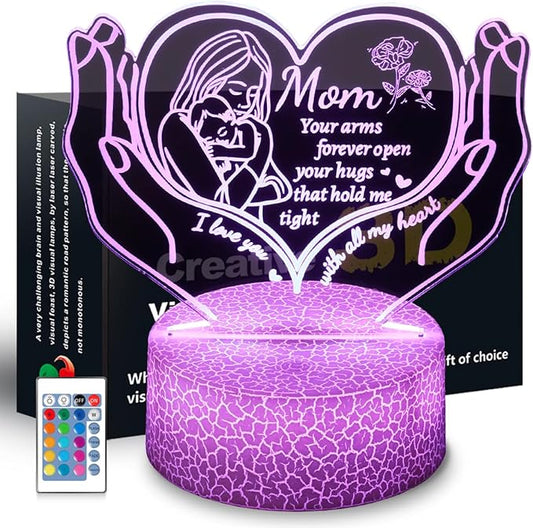3D Illusion Night Light Gifts for Mom,16 Color Change Decor Bedside Lamp with Remote and Smart Touch, Gifts for Mom for Mothers Day,Xmas