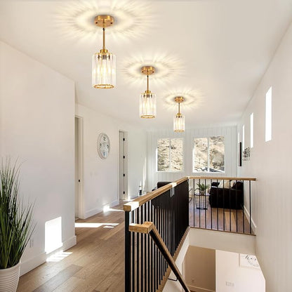 3 Pack Brushed Gold Pendant Lights Kitchen Island, Modern Crystal Kitchen Pendant Lighting Over Island Dining Room Light Fixtures Adjustable Hanging Pendant Light for Bathroom Hallway Foyer Bedroom