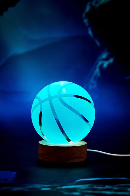 Basketball Crystal Ball Lamp,3.15 inch 3D K9 Crystal Ball Night Light with Wooden Base,Basketball Lamp Light, Gifts for Boys,16 Colors Change with Remote Control (K)