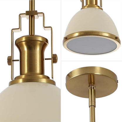 JONATHAN Y JYL9535F 10" Modern Industrial Dome Pendant Light, Farmhouse Hanging Light Fixture in Almond and Brass Gold, Adjustable Height Metal Lighting for Kitchen Island, Dining Room, Entryway