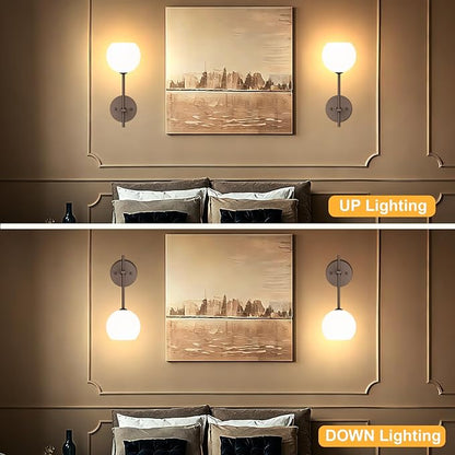 Brown Battery Operated Wall Sconces Set of 2, Rechargeable Wireless Wall Lights with Milky White Frosted Glass, 12 RGB and 3CCT Dimmable Wall Lamps with Remote for Bedroom Living Room Hallway