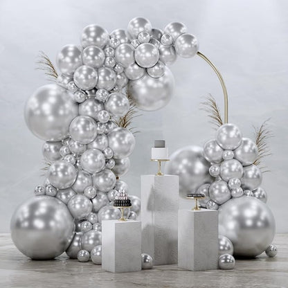 PartyWoo Silver Balloons 145 pcs Different Sizes of 18 12 10 5 Inch Silver Balloon Arch Kit Garland for Birthday Graduation Bachelorette Engagement Bridal Shower Wedding Party Decorations Silver-G102