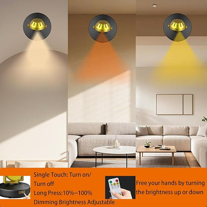 Wireless LED Spotlight 2 Pack, Rechargeable Uplights Picture Lights with Remote, Battery Powered Stick Spot Lights Puck Light with Timer Dimmable for Wall Accent Display Dartboard Painting Closet