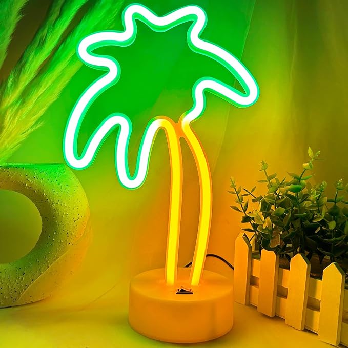 Green Palm Tree Neon Sign for Bedroom, LED Palm Tree Lamp, USB/Battery Operated, Small