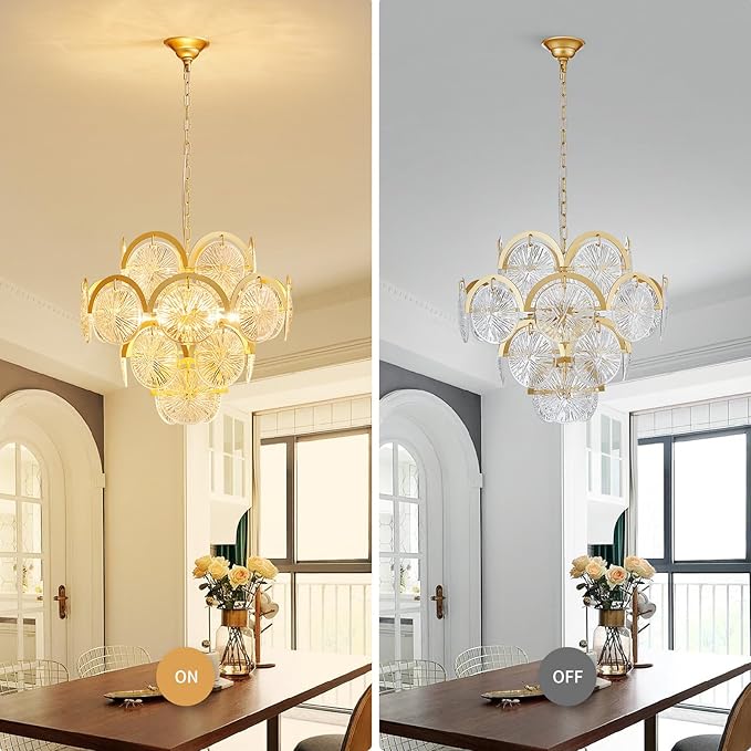 WUZUPS 6-Light Round Crystal Chandelier Pendant Ceiling Light Modern Lighting Fixture for Bedroom Hallway Bar Kitchen Bathroom, H 17.3" W 22.8", E12 Base, Gold