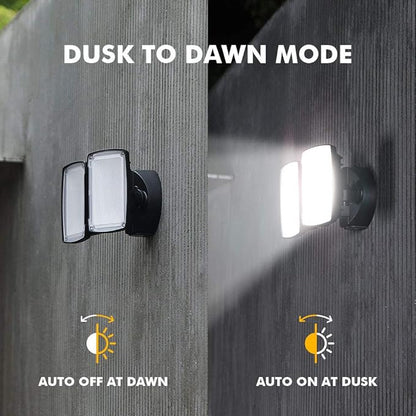 LUTEC LED 3500 Lumen 32W 5000K Integrated Dual-Head Floodlight Outdoor Dusk to Dawn Waterproof Exterior Security Wall Light for Patio Garden Yard