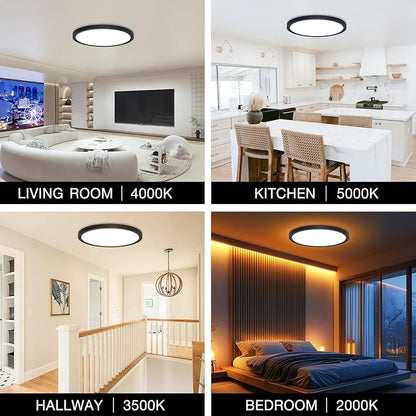 4Pack Dimmable LED Flush Mount Ceiling Light Fixture with Remote Control, 24W 2640LM, 12Inch, 2000K Warm Night Light & 3000K-6500K, Modern Super Slim Ceiling Lamp for Bedroom Kitchen, Black