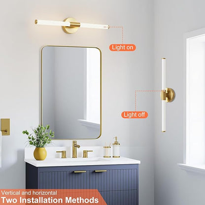 Gold Wall Sconces Set of Two Hardwired, Dimmable 5CCT LED Bathroom Light Fixtures Over Mirror, 360° Full Lighting 23 inch Vanity Light Bar Modern Wall Sconce for Bathroom Bedroom Living Room