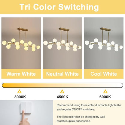 Mid Century Modern Chandelier 55in Linear Chandeliers 16-Light Brass Gold Pendant Lighting Fixture for Dining Room, Kitchen Island