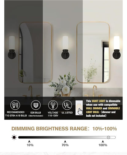 Emak Modern Wall Sconce Set of 2, Black Bathroom Light Fixtures with Milk Glass Shade, Farmhouse Wall Lamp for Bathroom, Bedroom, Living Room, Hallway, WS085-BK-ML-2PK