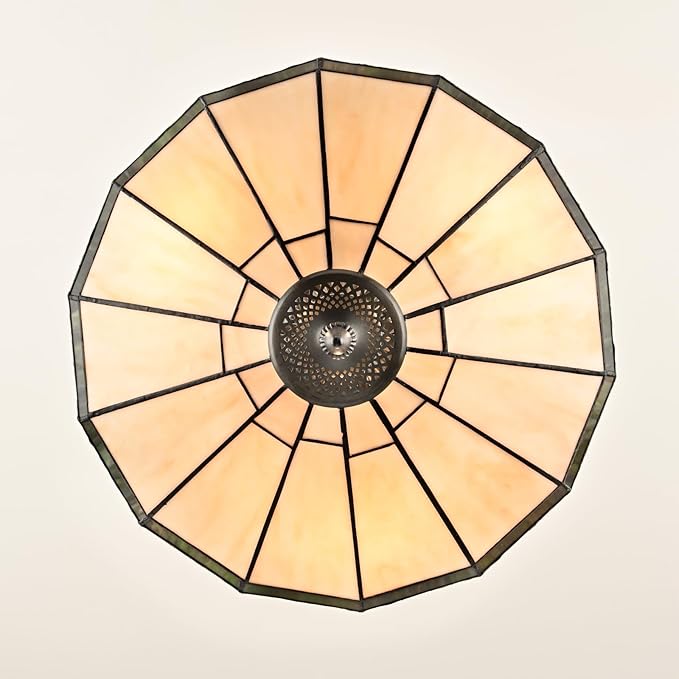 DIRYZON Tiffany Style Flush Mount Ceiling Light - 3-Light Stained Glass Light Fixture Vintage Ceiling Light with Glass Copper Shade for Hallway Living Room Bedroom
