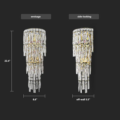 Modern K9 Crystal Wall Sconce, Gold Finish Wall Light Fixture, Acrylic Crystal Drops Wall Lamp Bedside Light 3 Tiers Crystal Wall Lamp for Bedroom Living Room，E12 Base