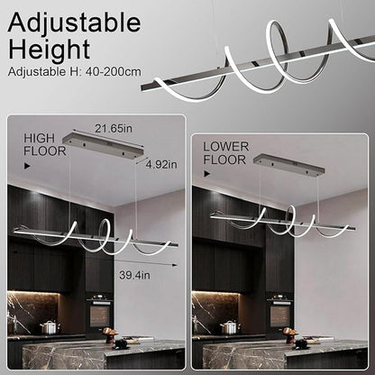 Black Modern Chandelier for Dining Room,Creative Modern Led Pendant Light for Kitchen Island Lighting Dimmable 39.73" Twist Design Modern Led Chandelier 3000K-6500K Adjustable Color Temperature