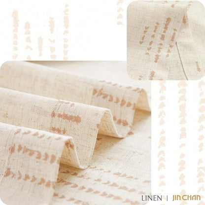 jinchan Boho Kitchen Curtains Linen Tier Curtains 24 Inches Bohemian Cafe Small Drapes Striped Mudcloth Farmhouse for Bathroom RV Camper Light Filtering Rod Pocket 2 Panels Taupe on Beige