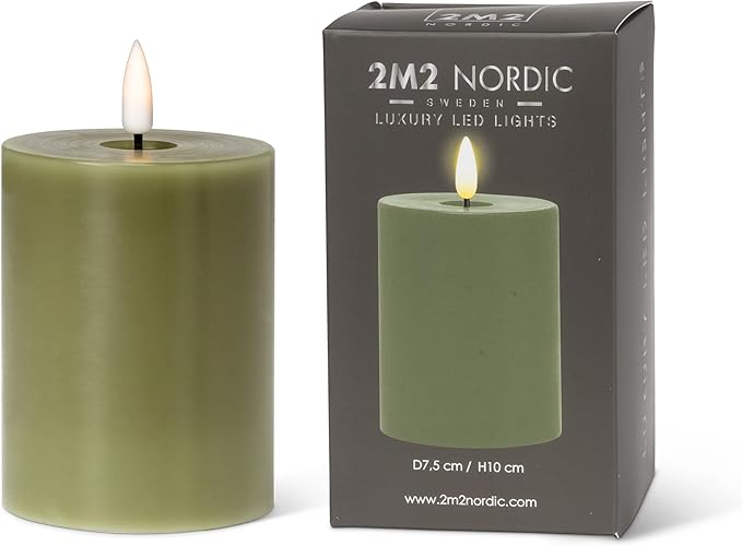 Abbott Collection Wax LED Flameless Pillar Candle - Green (3x4 H)