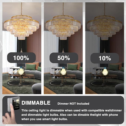 Gold Modern Crystal Chandeliers Large Chandelier 6-Tier Hanging Raindrop Pendant Light Fixture for Dining Room Bedroom Living Room Dia 31 Inch