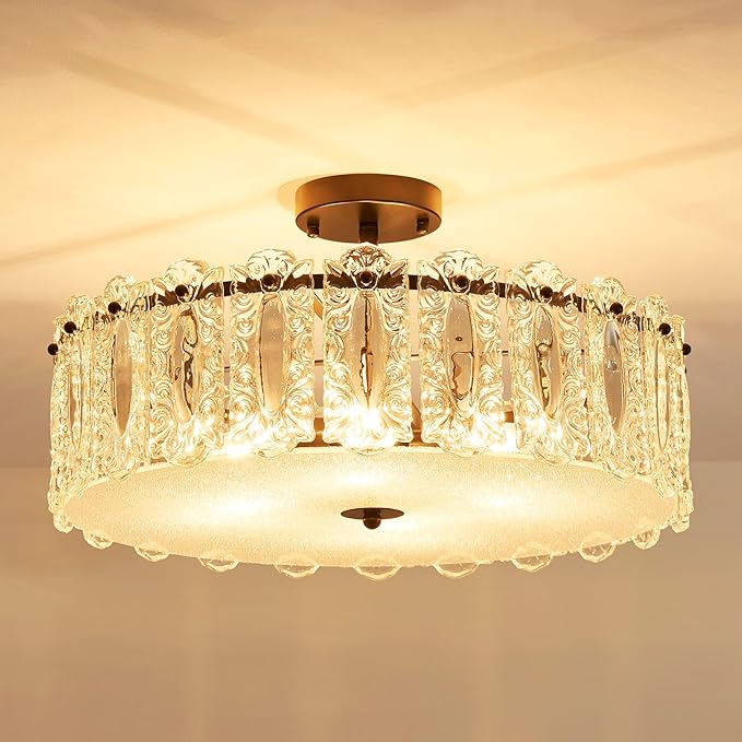 AGV LIGHTING Flush Mount Chandelier Light Fixture, Modern Black Chandelier, D20 x H10, E12 Base 4-Lights, Glass Shade & Black Finish
