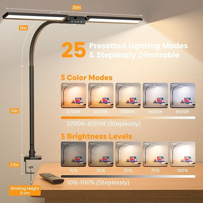 SIBRILLE Upgraded Desk Lamp for Home Office - Dimmable Computer Desk Light with Remote, Modern Architect Task Lamp with Color Changing, Flexible Desktop Lamp with Gooseneck for Monitor, Double Head